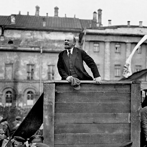 Lenin giving a speech in Moscow in 1920.